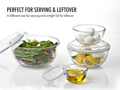 Glasslock Mixing Bowl With Latching Lids 8-Pieces Set – Airtight, Leakproof, Bpa Free Lids, Nesting, Meal Prep, Baking, Salad, Food Storage & Serving Bowl, Microwave, Fridge & Freezer, Dishwasher Safe #TOP4