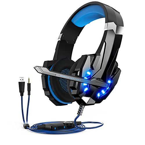gamingdio Gaming Headset für Playstation 4 mit 7.1 Surround Deep Bass, 360 ° einstellbarem Noise Cancelling Mikrofon, LED-Licht und Memory Ohrenschützer, Gaming Kopfhörer mit Mikrofon für PS4 PS5 PC Cover