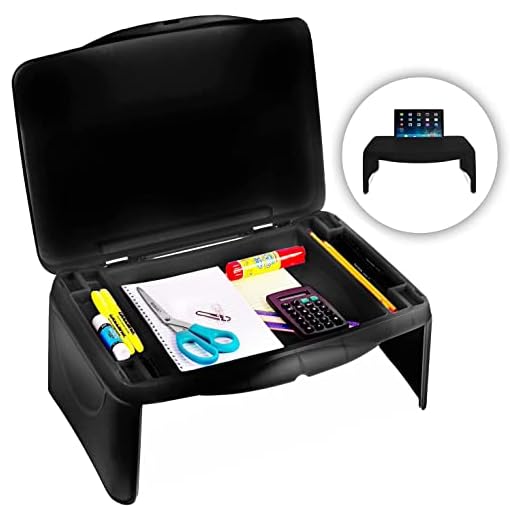 Folding Lap Desk, Laptop Desk, Breakfast Table, Bed Table, Serving Tray - The lapdesk Contains Extra Storage Space and dividers & Folds Very Easy, Great for Kids, Adults, Boys, Girls, (Black)