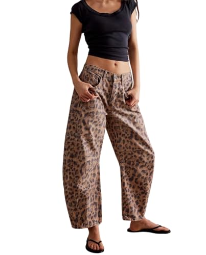 Vintage Y2K Cargo Jeans for Women Barrel Baggy Jeans Wide Leg High Waist Midrise Button Fly Causal Denim Pants