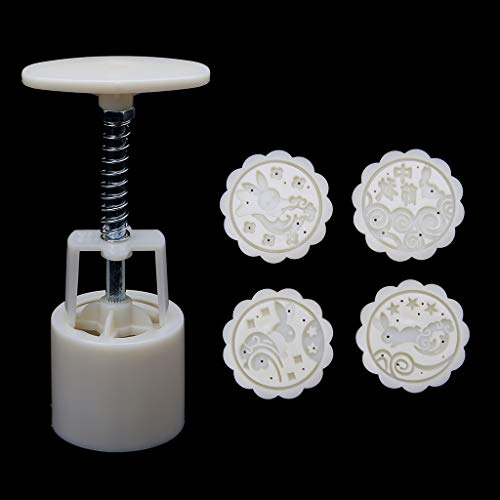 WOWOWO 4 Rabbit Stamps Moon Cake Mould DIY Round Mooncake Mold Baking Decor Tool 50g,White,14 x 5 x 4.5cm