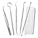 Dental Tools Professional 304 Stainless Steel, Anjou 5-in-1 Dental Hygiene Kit Oral Care Set with Mouth Mirror, Tweezers, Dental Probe, Dental Tartar Scraper & Sickle Scaler
