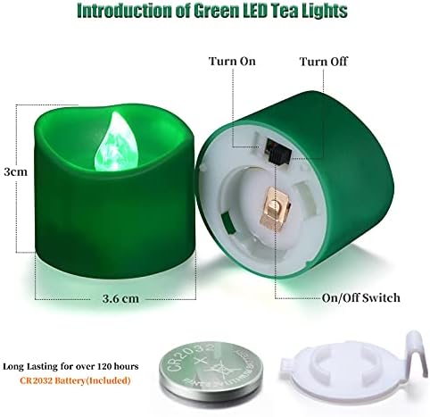 Green LED Candles, Ymenow 12pcs Battery Operated Flickering Tealight Electric Candles with 6 Hours Timer for Home Dinner Wedding Holiday Party Decor - Green Color Light