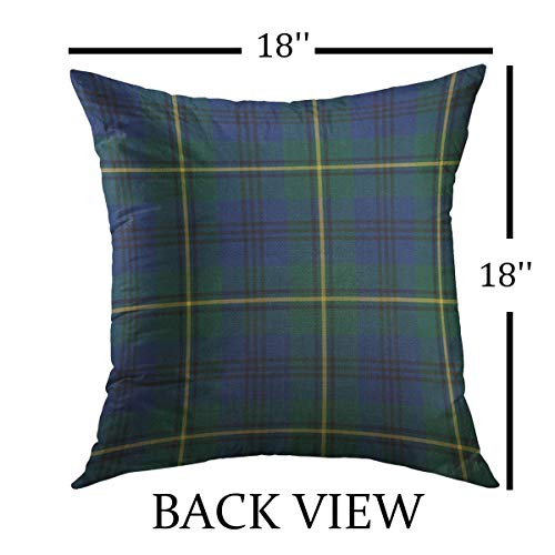 Mugod Decorative Throw Pillow Cover For Couch Sofa,Yellow Lockerby Johnston Clan Tartan Blue Green Plaid Scottish Home Decor Pillow Case 18X18 Inch #TOP1