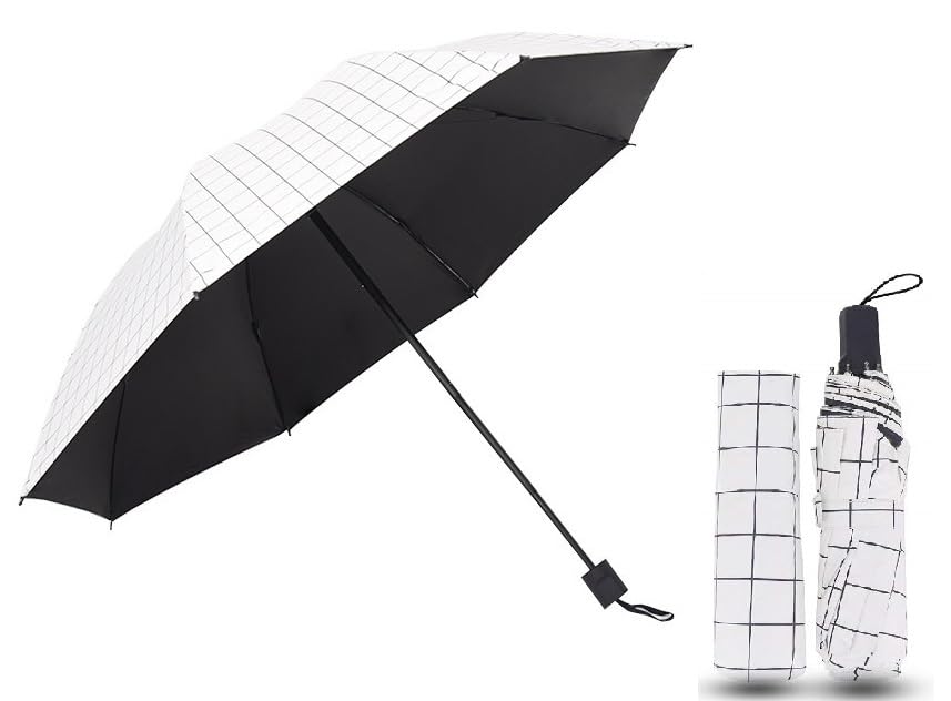 White Check Auto Open and Auto Close Umbrella for Women & Men | Unique Black UV Coated Umbrella for UV, Sun, Rain and Wind | Outdoor Double Layer Umbrella with Attractive Cover.