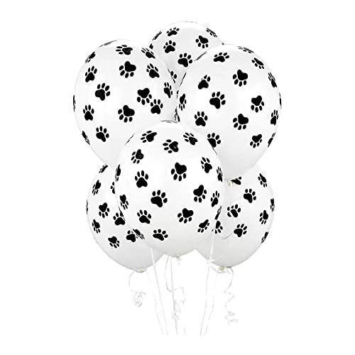 Balões São Roque 9 Polegadas Tema Patinha de Cachorro Branco e Preto 25 unidades