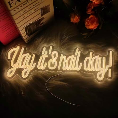 Image of Yay It's Nail Day Neon Sign for Wall Decor 16.5x6.3In | Dimmable Neon Sign for Home Shop Spa Beauty Nails Cosmetic Salon Wall Decor,Nail Room Decor Acessory,USB Powered