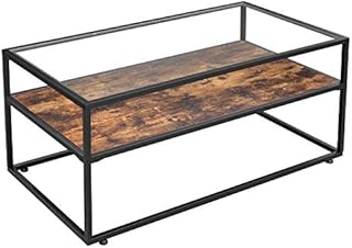 VASAGLE Coffee Table, Cocktail Table with Tempered Glass Top, Stable Steel Frame, Living Room Decoration, Rustic Brown and Black LCT30BX