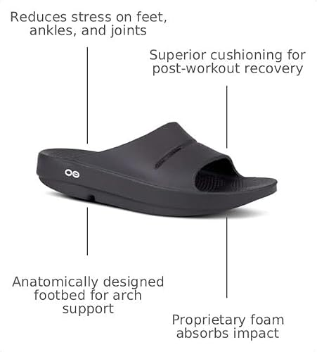 OOFOS OOahh Recovery Slide Sandals – Matte Black, Unisex US Size 8, Medium Width angle 3