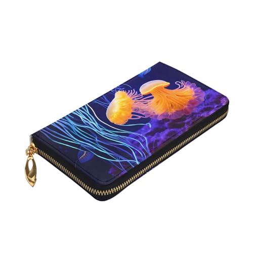 Colored Jellyfish Long Leather Wallet,Large Capacity Soft Pu Leather Purse For Women With Multiple Card Slots Phone Pocket And Zipper Coin Purse Stylish Phone Card Holder Clutch3
