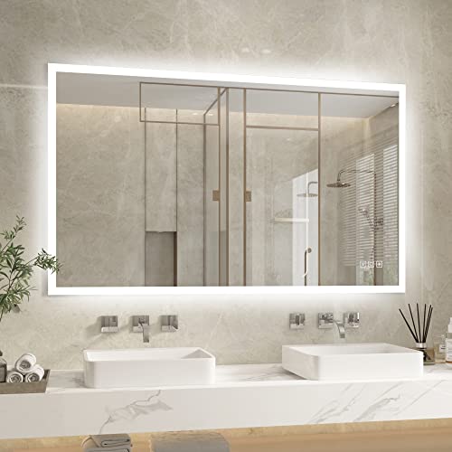 furduzz IL-02-100 - Espejo de baño LED (100 x 60 cm, con iluminación, Interruptor táctil, 3 Colores de luz, Regulable, Blanco cálido Blanco frío Neutro, 3000 K-6400 K, antivaho, función de Memoria)