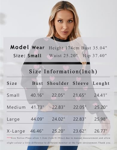 Image of Women's Long Sleeve Mock Neck Sweaters Loose Cute Heart Pullover Sweater