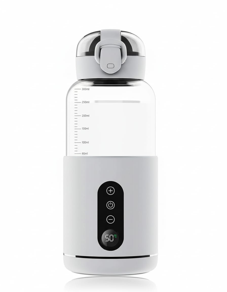 MAKINGTEC Water Warmer Rechargeable for Formula, BreastMilk, Precise Temp Control, 300ml, Portable Instant Water Warmer for Travel, Smart Wireless Baby Flask for Car, Travel, Outdoor, Battery Powered
