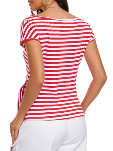 Image of HOTIAN Womens Cap Sleeve T Shirts 2026 Tie Waist Wrap Tops Crew Neck Blouses Dressy Casual Loose Work Business Dressy