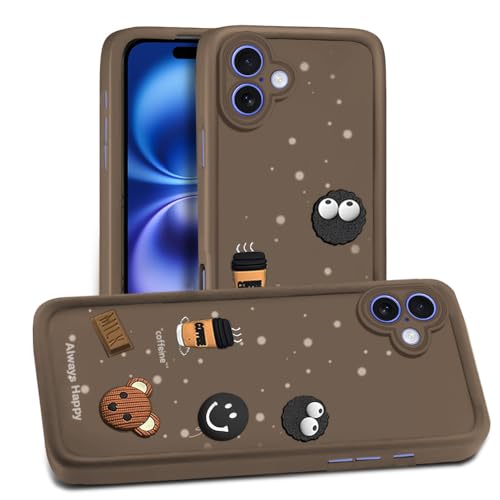 Image of AESTMO Back Case Cover for iPhone 16 Back Cover | Cute Fun Cartoon 3D Ball | Coffee Silicone Case | Full Body Protection | Camera Protection Back Cover for iPhone 16 (Brown)