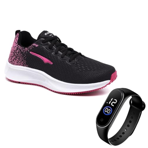 Tenis Academia Feminino Leve Macio Corrida + Relogio (Preto, BR, Adulto, Numérico, 38)