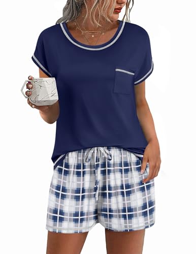 Ekouaer Womens Pajama Sets 2 Piece Pjs Short Sleeve Top and Shorts