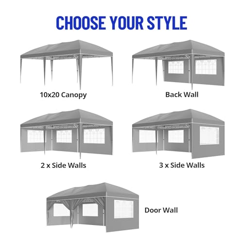 10x20 Pop Up Canopy Tent, Heavy Duty Wedding Party Tent Commercial Grade Instant Shelter with Removable Sidewalls for Outdoor, Parties, 3 Height, Carry Bag, Sandbag by MERXENG - Image 6