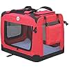 HugglePets Foldable Fabric Pet Crate Carrier - Red (Large 70 x 52cm) Lightweight & Ventilated Double Door Carrier for Dogs & Cats with Sheepskin Mat. Ideal for Home & Travel.