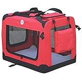 HugglePets Foldable Fabric Pet Crate Carrier - Red (Large 70 x 52cm) Lightweight & Ventilated Double Door Carrier for Dogs & Cats with Sheepskin Mat. Ideal for Home & Travel.