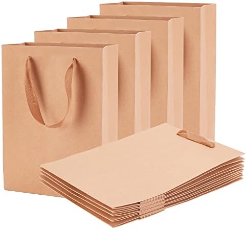 NBEADS 10 Pcs Small Kraft Brown Paper Bag Treat Candy Gift Bag Carrier Bags with Handles for Birthday, Wedding, Tea Party and Party Celebrations, 22x18x10cm