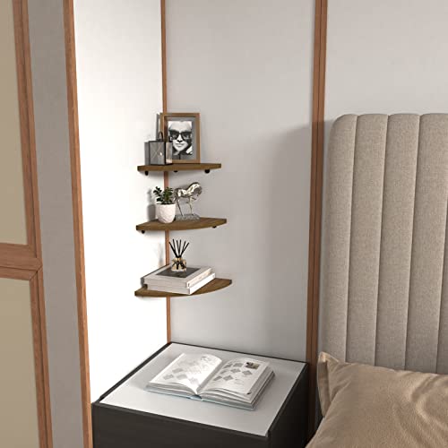 Horlimer 6 Pack Wall Mount Floating Corner Shelf, Rustic Wood Colored Corner Wall Shelves For Bedroom, Living Room, Bathroom, Kitchen #TOP4