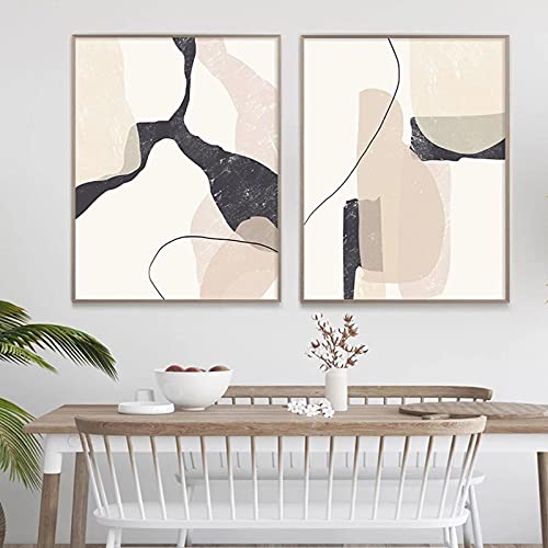 Peinture géométrique Giclée de qualité musée en toile beige abstraite 60x80cm