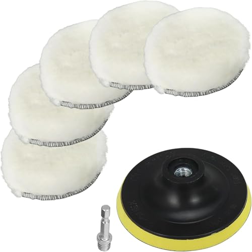 NuoDunco 100mm Tampon Polissage En Laine, 7 Pièces Disque De Polissage, Pour Le Polissage Et Le Cirage De Voiture, Avec M10 Adaptateur De Perceuse