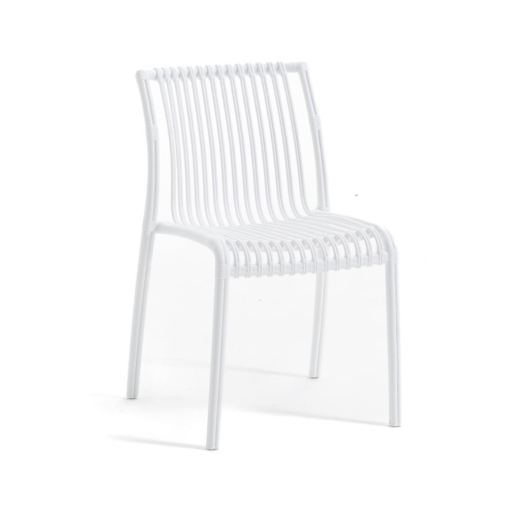 SIEDITI FUORI E DENTRO Sedie da esterno, giardino in resina con fibra di vetro impilabili, senza braccioli, di design, moderne Olimpia (4, Bianco)