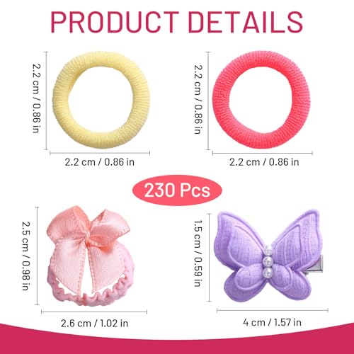 Haarschmuck für Mädchen, 230 Stück, Schmetterlings-Haarspangen und Gummibänder, Rosa und Mehrfarbig