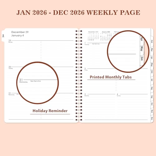 2026 Planner - 2026 Calendar Planner from Jan. 2026 - Dec. 2026, 8" x 10" Planner 2026, Planner 2026 with Twin-Wire Binding, PP Cover, Round Corner - Rose Gold