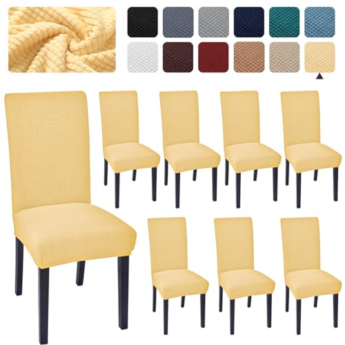 Aertiavty Chair Covers for Dining Room Set of 8 Kitchen Chair Seat Covers, Dining Room Chair Covers Chair Slipcover Parsons Chair Covers, Light Yellow