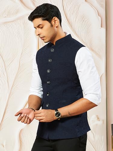Image of VASTRAMAY Men's - Nehru Jacket, Silk Blend Emboss Fabric nehru jacket For Men, Traditional Indian Festive & Ethnic Wear