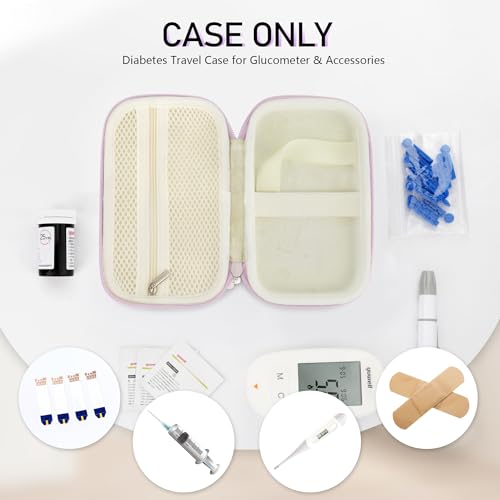 Linpr Hard Shell Diabetic Monitor Case, Glucose Meter Kit Storage Organizer, Diabetes Travel Bag for Glucometer, Supplies, Blood Sugar Test Strips, Lancets & Syringes (Purple, Medium) - Thumbnail 3