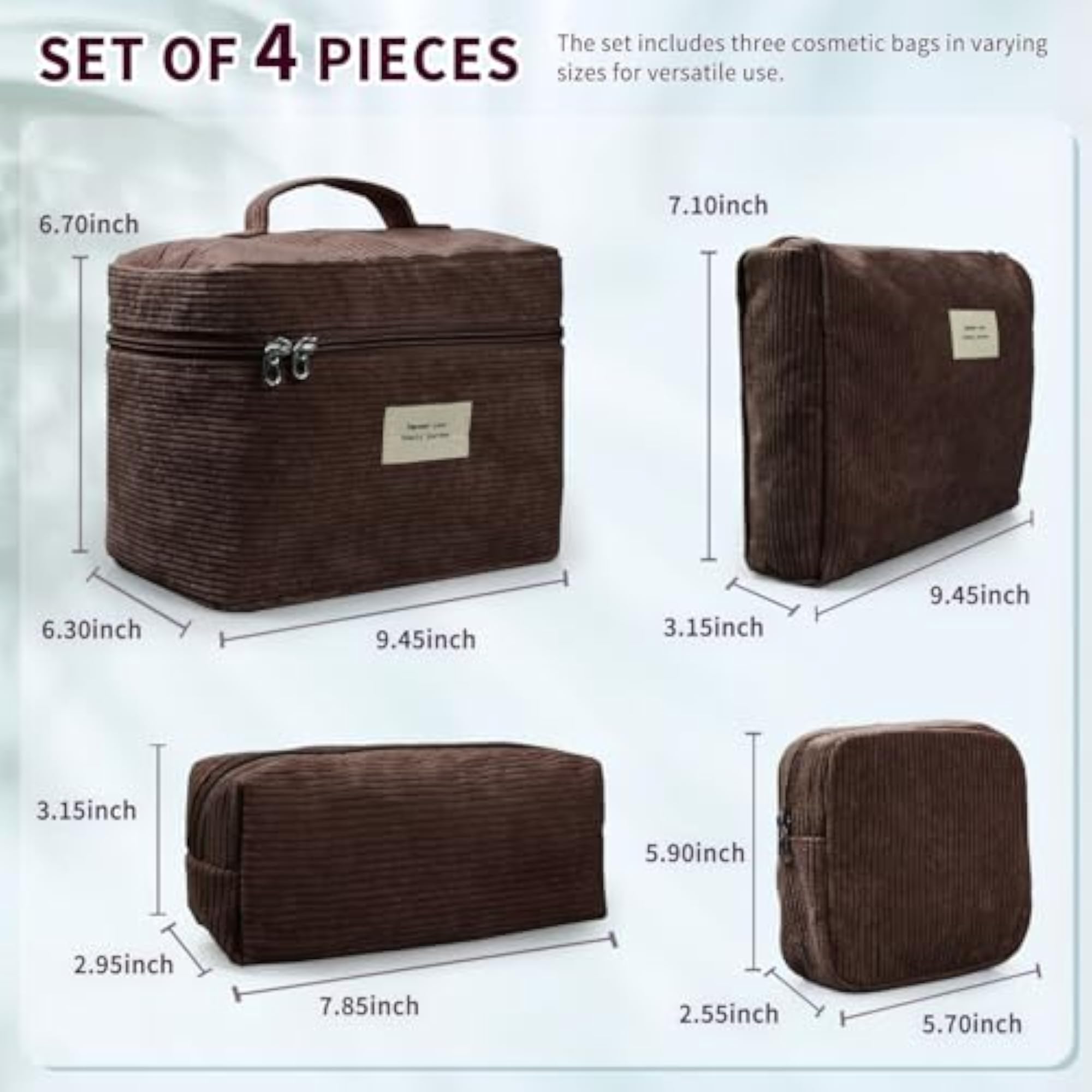 4 Pcs Corduroy Makeup Bag Set, Aesthetic Cute Bags