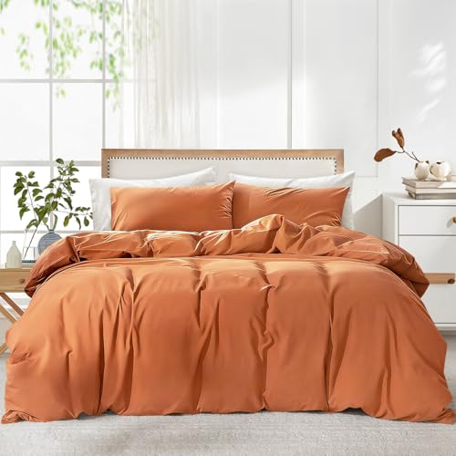 LINENOVA Single Doona Cover Set for Kids Teens and Guest Rooms 2000TC Ultra Soft Vintage Washed Microfibre Cotton Like Texture 2 Piece with 1 Pillowcase Rust