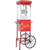 Popcorn Machine with Cart & Wheels 8OZ- Popcorn Maker with 800W Stainless Steel Kettle, pop corn Machine Maker for Home, Theater Style, Parties, Christmas, School, commercial, Outdoor Use, Red