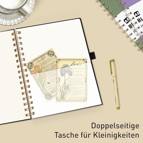 PYNEX Notizbuch A5 Kariert, Hardcover,Notebook, Notizblock Spiralbindung With 140 Blatt 100GSM, Tagebuch für Erwachsene,Schule - Schwarz