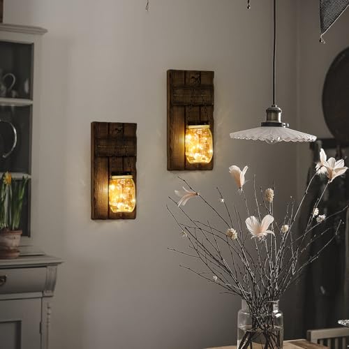 Wall Candle Sconces Set of 2, Candle Holder Rustic Home Decor, Farmhouse Mounted Wooden Candle Holders with Lights, Wall Decorations for Bedroom, Living Room, Kitchen, Bathroom by Iowuee - Image 2