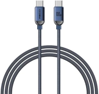 كابل شحن سريع RS09CC PD 100 وات قماش مضفر نوع سي إلى نوع سي بطول 1.2 م - أزرق من ريكسي