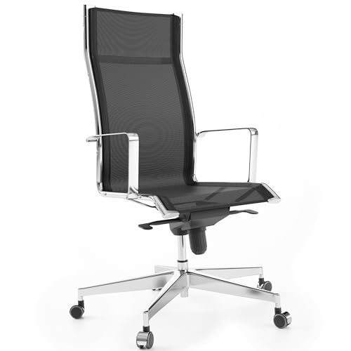 Bossberg Bb70 Silla De Oficina Ergonómica - Acero, Malla, Respaldo Alto, Giratoria, Transpirable, Escritorio Estudio - Cromado Negro Bossberg Bb70 Silla De Oficina Ergonómica - Acero, Malla, Respaldo Alto, Giratoria, Transpirable, Escritorio Estudio - Cromado Negro