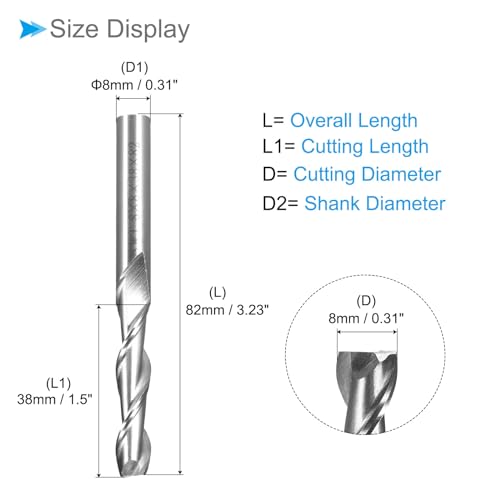 CoCud 2-Flöten Spiralfräser, 8mm Durchmesser 38mm Länge, Hochgeschwindigkeitsstahl Gerade Fräser mit Aufbewahrungsbox - (Anwendungen: für Sperrholz Hartholz Kunststoff)