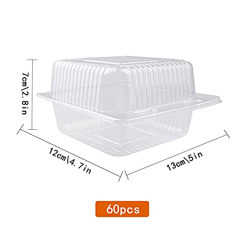Clear Plastic Hinged Container 60 Pcs 5.31" Length X 4.72" Width X 2.7" Depth Disposable Clamshell Food Containers For Cake Pastry Salad Sandwiches #TOP1