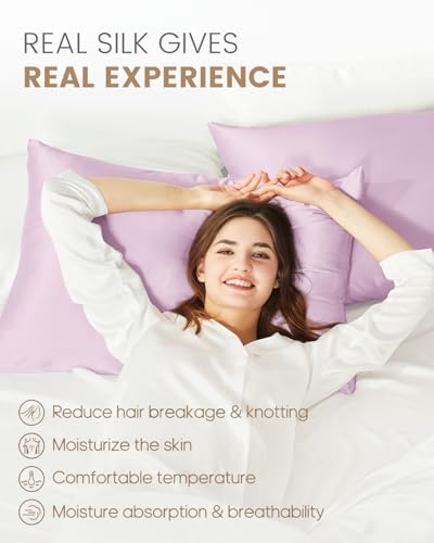 THXSILK 100% Mulberry Silk Pillowcase for Hair and Skin, Grade 6A+ Mulberry Silk Pillow Case, Natural Silk Pillow Case Cover with Zipper, 1pc(California King Size 20"x40", Light Purple)