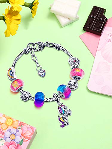 Zhanmai Unicorn Sparkly Crystal Charm Bracelet Bangle With Gift Box Set For Girl Lady (Colorful, 14 Cm/ 5.5 Inch) #TOP4