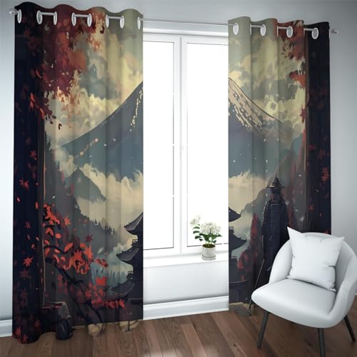 CHERHERART Anime Monte Fuji Paisaje Cortinas Opacas Ahorro de energía Protección de privacidad Cortinas de Ventana 2 Paneles para la decoración del hogar de los Amantes japoneses 2xB140xH183