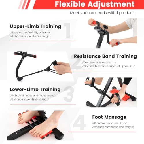 Image of GYMAX Pedal Exercise Bike for Seniors, Hand Arm Leg and Knee Fitness Machine with Massage, LCD Monitor, Adjustable Height and Length for Total Body, Home Exercise Equipment for Elderly