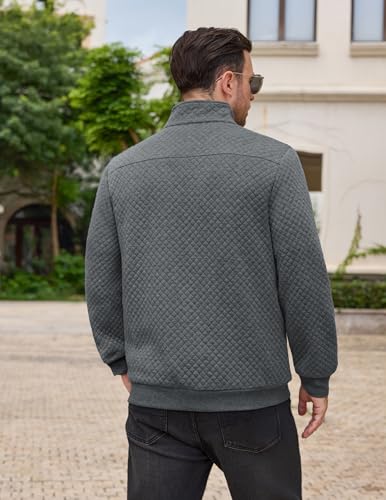 Vssjavun Mens Quarter Zip Pullover Quilted Sweatshirt Long Sleeve Casual Stand Collar Pullovers with Pockets4