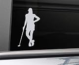 Adesivo in vinile con donna da golf, per auto, camion, paraurti, finestrino, 16,5 cm x 9,5 cm, grigio
