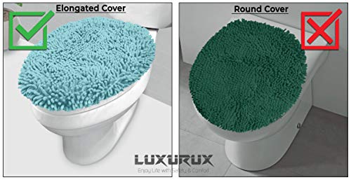 LuxUrux Toilet Lid Cover with Stretch Fit Elastic Band – Chenille Microfiber Toilet Seat Non-Slip Cover for Bathroom – Soft Plush, Machine Wash And Dry, Comfort & Clean Look (18 x 21'', White)